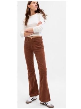 Gap '70s Flare High Rise Corduroy Patch Pocket Pants Retro Brown 6P